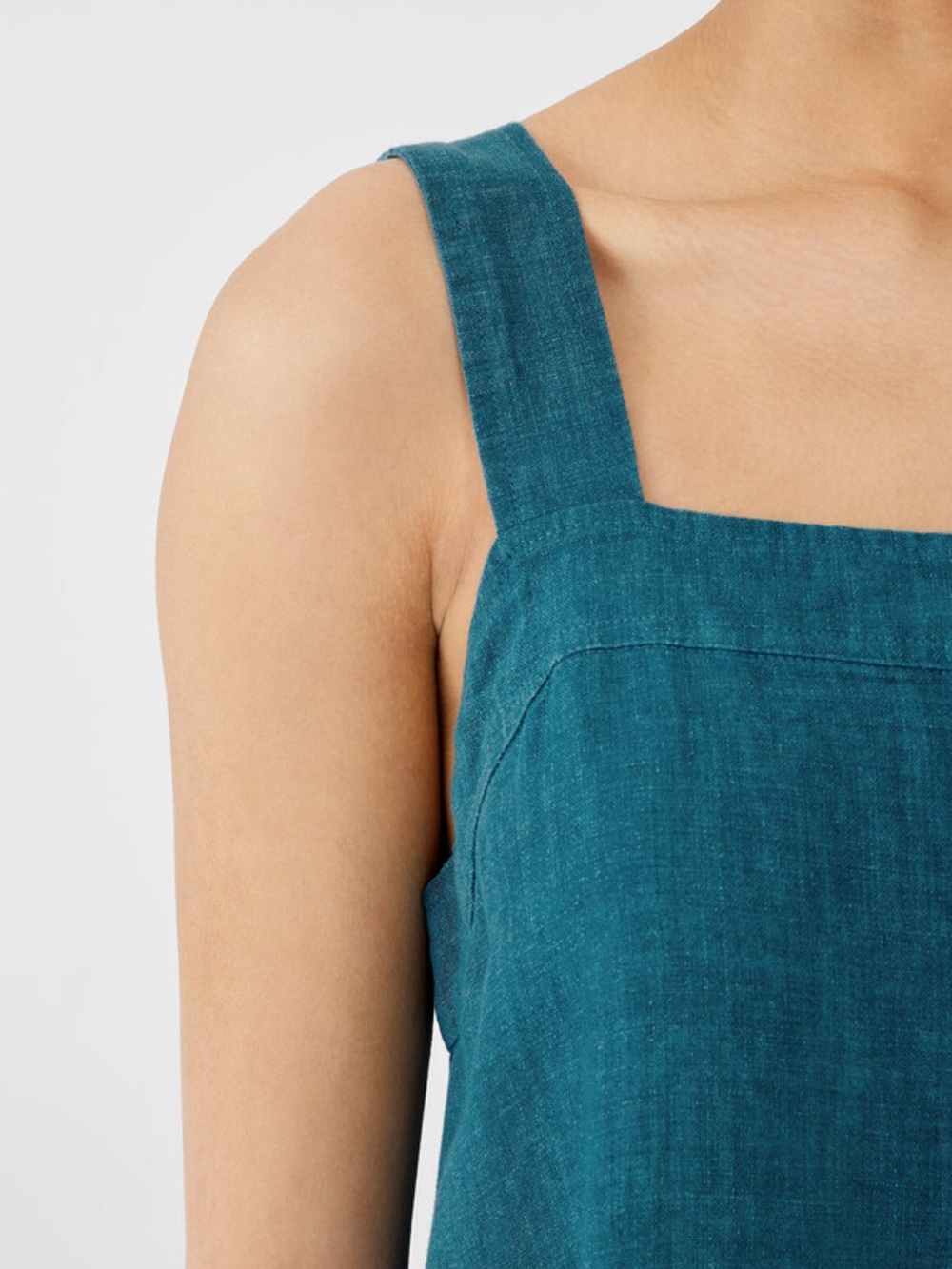 Eileen Fisher Teal Tiered Delave linen Midi Dress - Picture 4 of 10
